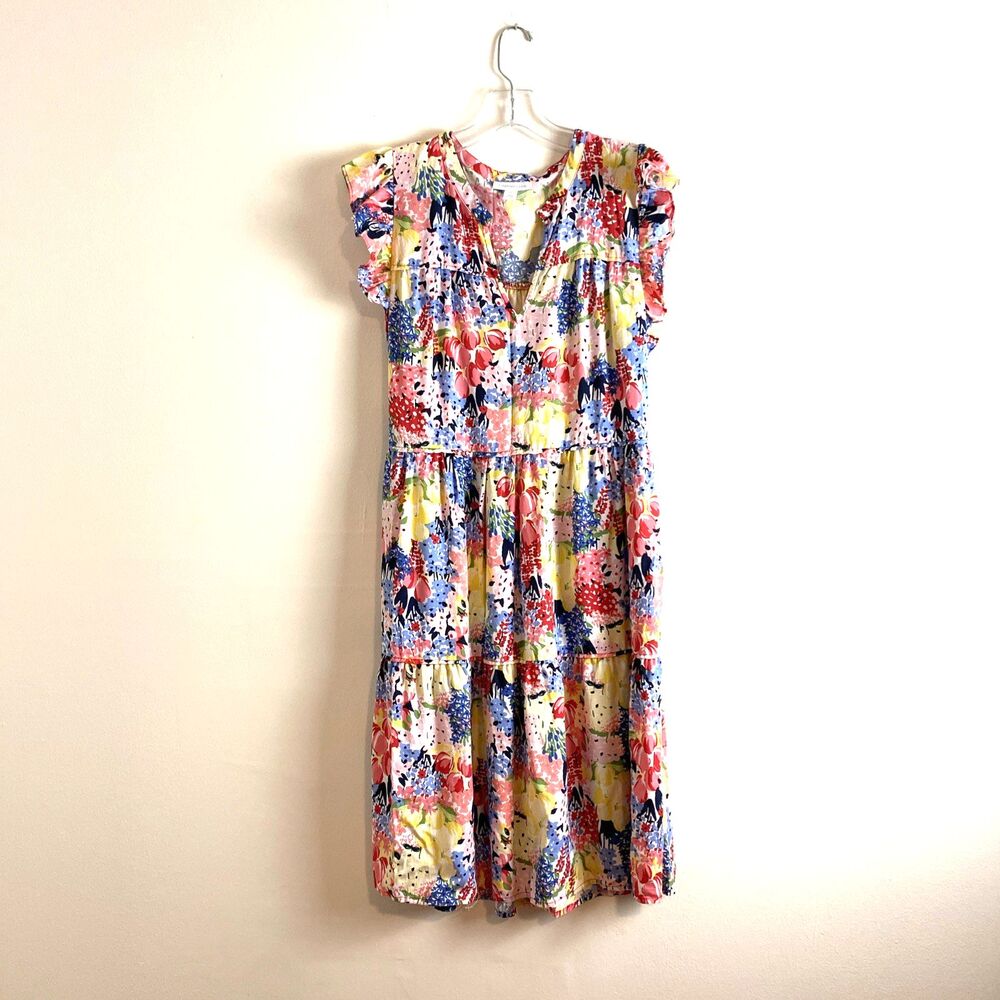 Charter Club Floral Tiered Dress Size S Ruffle Sleeves Summer Multicolor Pockets